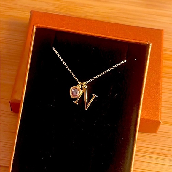 Brand New 14K Gold Plated Sterling Silver Monogram "N" Necklace Alexandrite Gem - Picture 5 of 13